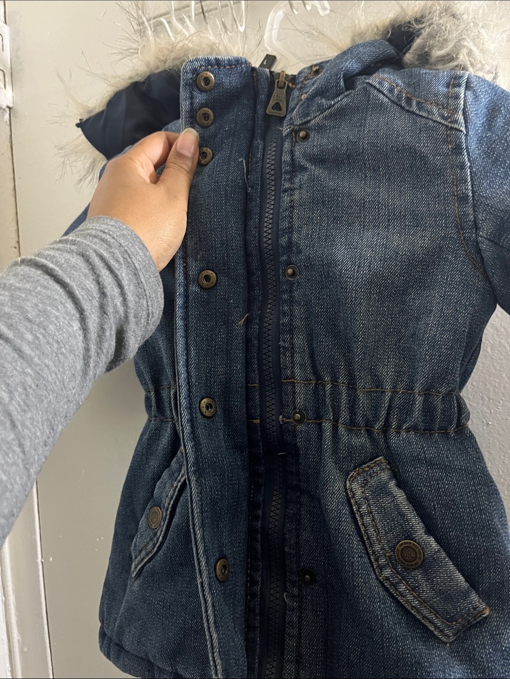 Urban Republic Toddler Blue Denim Hooded Jacket with Faux Fur Trim - Picture 3 of 9